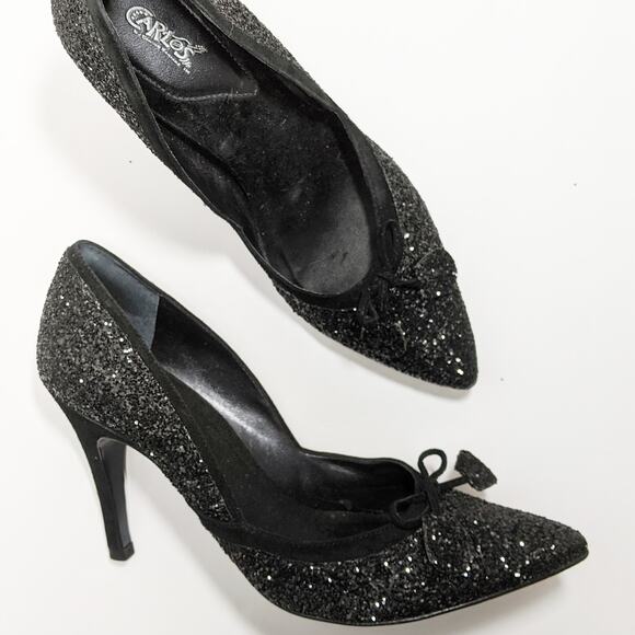 Carlos by Carlos Santana 8 black sparkle bling glitter stiletto high heels dress - Picture 1 of 6
